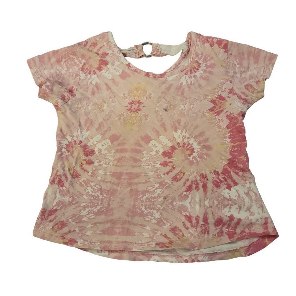 Real You Girls Pink White Short Sleeve Crew Neck Pullover Blouse Top Size 7/8